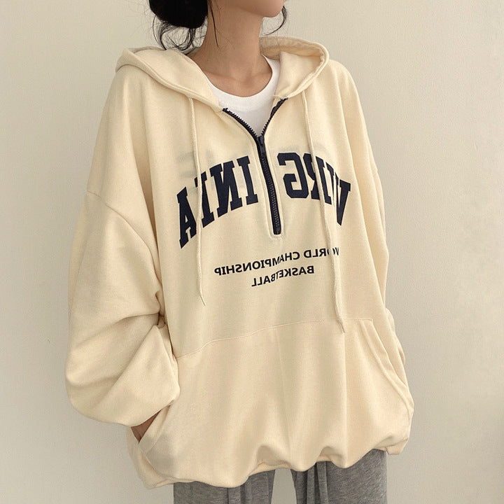 ZLLKL 2025 Cotton zipper hooded sweater women's loose Korean versatile spring and autumn winter  new thin velvet thickened 3 colors