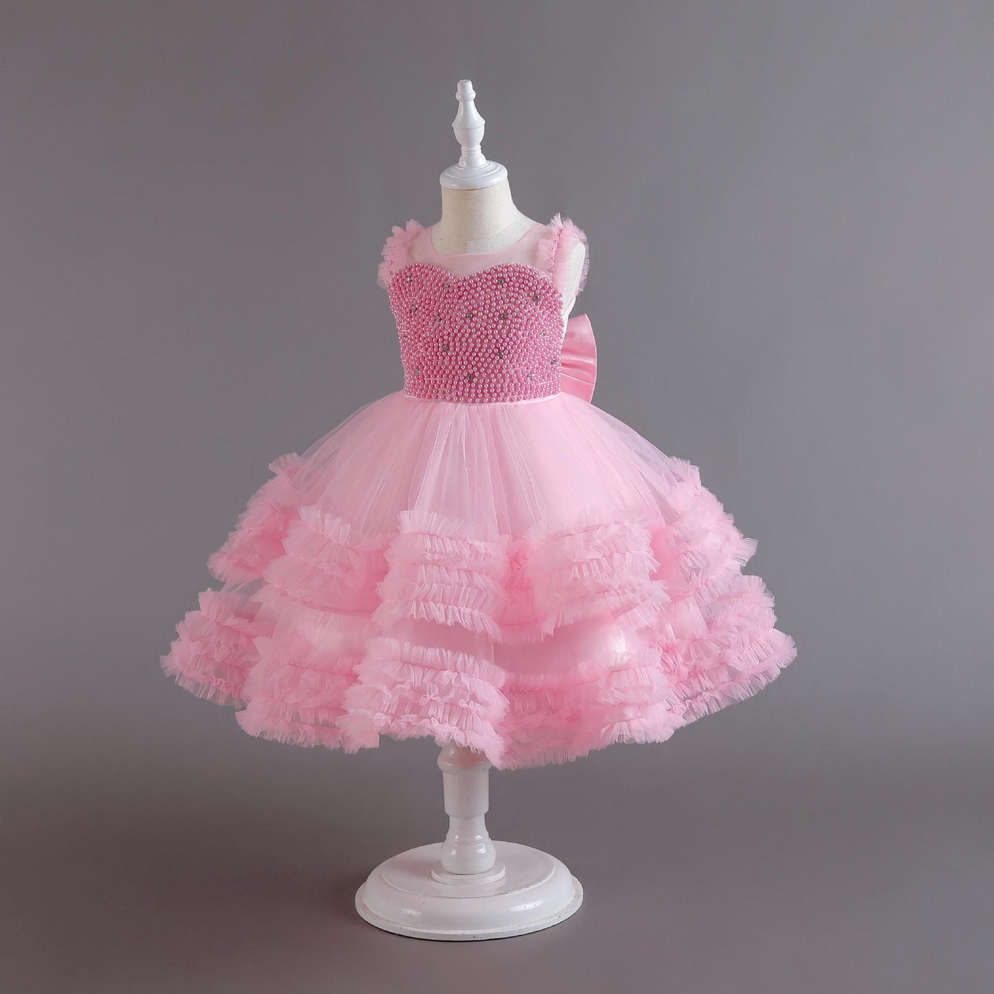 ZllKl  High-End Girls Evening Dress Summer Performance Host Dress Flower Girl Dress Children Princess Dress One Year Old Celebration Dress