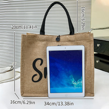 ZllKl  Tote Woven Tote Women's  New Hand-Painted Pattern Letter Tote Bag Canvas Bag Shopping Bag Handbag