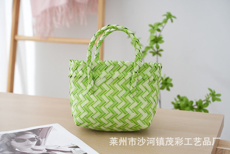 ZllKl  Fresh Sweet Girl Handbag Woven Bag Hand Bag Large Capacity Versatile Leisure Vegetable Basket Shopping Basket