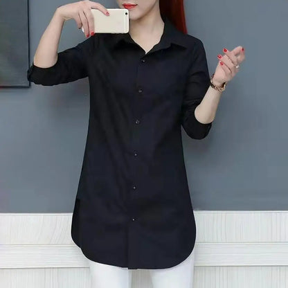 Women Shirt Spring Summer OL Basic Shirt Blouse Women Solid Color Long Sleeve Single Breasted Turndown Collar Loose Streetwear