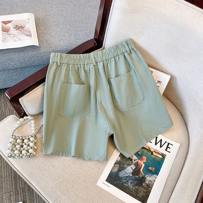 160Kg Plus Size Women's Workwear Casual Shorts High Waist Summer New Thin Wide Leg Pants Green Hip 154 6XL 7XL 8XL 9XL 10XL