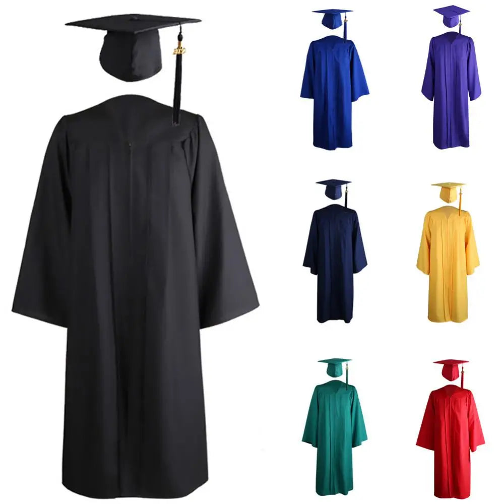 Adult Graduation Gown + Cap Set Zip Closure University Academic Graduation Gown Robe Mortarboard Cap Graduation Gown Robe