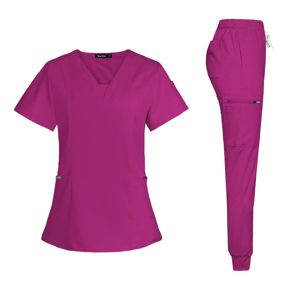 High Quality Nurse scrubs Medical Uniform Set women Short Sleeve Tops Pants Scrubs Suit Doctor Dentist Workwear Costume