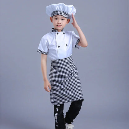 Kids Chef Jackets Kitchen Roleplay Uniform Cook Hat Restaurant Cosplay Costumes Halloween Children Waiter Waitress Clothing Sets