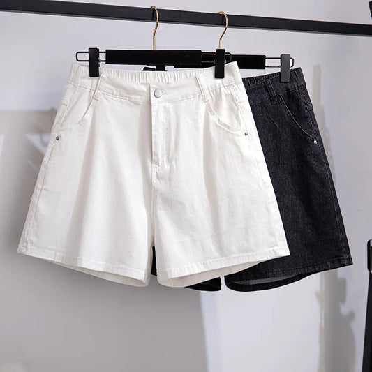 New Summer Plus Size Women Jeans Shorts For Women Large Size Black White Pocket Cotton Denim Shorts 3XL 4XL 5XL 6XL 7XL