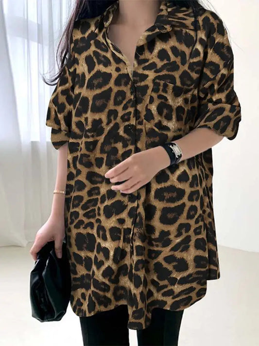 ZANZEA Women Bohemian Leopard Print Shirt Vintage Casual Tunic Top  Autumn Lapel Neck Long Sleeve Blouse Button Loose Blusas