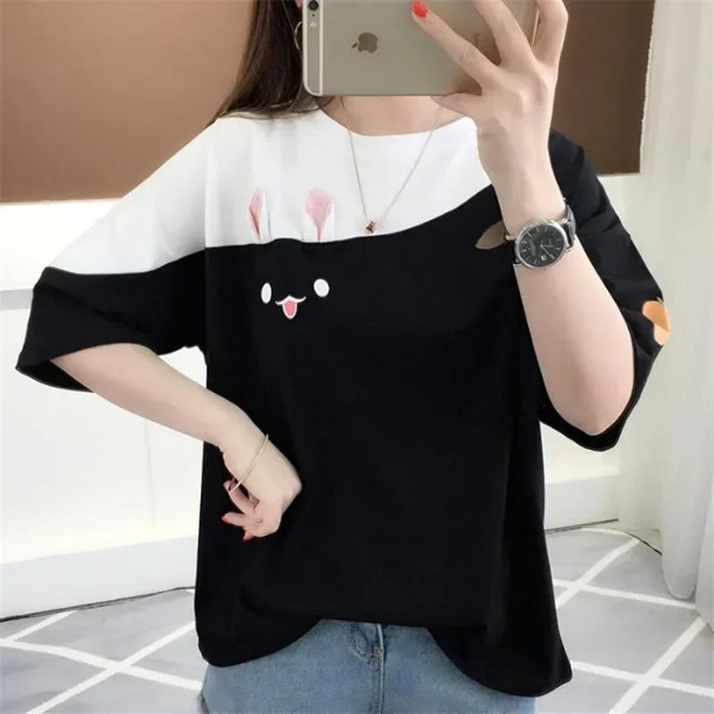 Kawaii Clothes T-shirts Korean Fashion Women Cute Tops Pink Girl Summer Camisetas Ropa de Mujer Blusas  T Shirt Y2k Anime