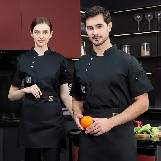 Short Sleeve Chef Jaket Shirt Chef Waiter Uniform Kitchen Restaurant Cook Breathable Barber Sushi Costumes restaurant uniform