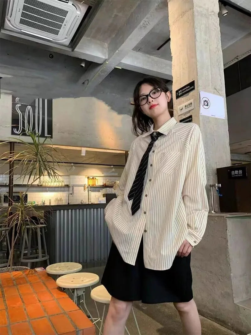 XEJ fashion stripe shirt Elegant Women Blouses Long Sleeved Gift Tie Oversized Tops for Women Summer Blouse Free Shipping