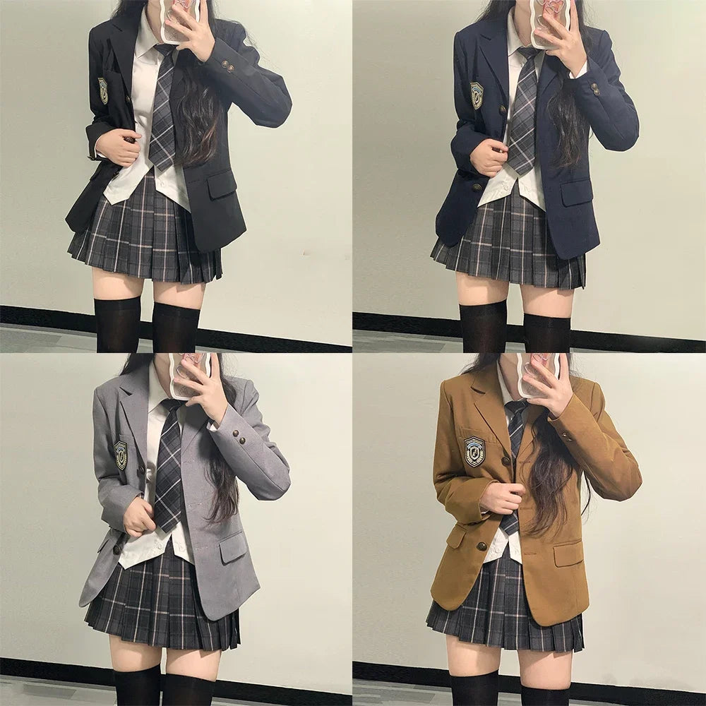 Japanese School Uniforms for Girl Autumn&Winter Multicolor Long Blazer Sets Pleated Skirt JK Sailor Tie Anime Cos Costumes Women