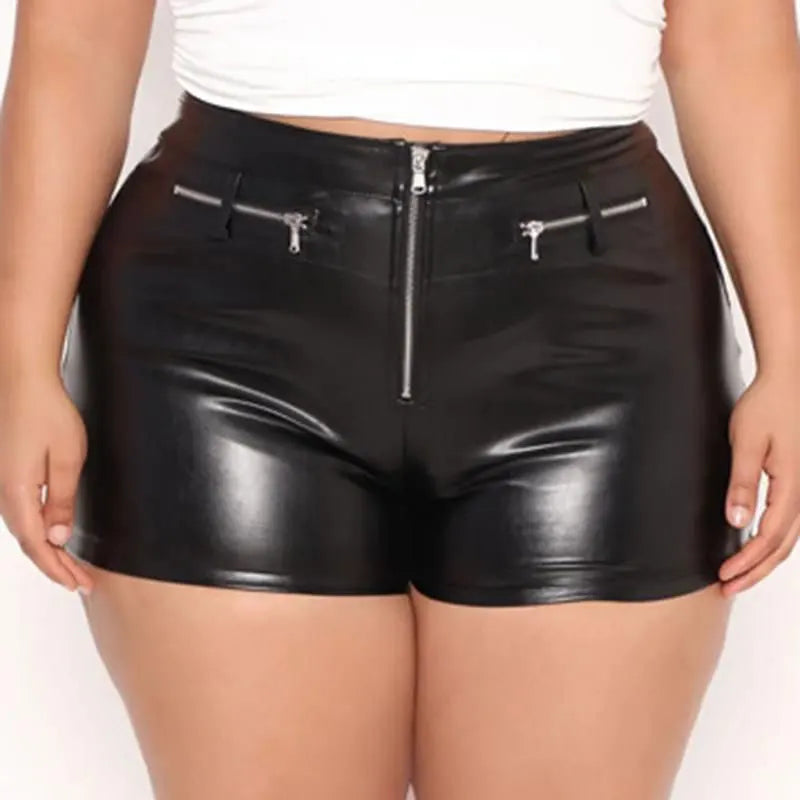 PU Leather Shorts for Women, High Waisted Shorts, Zipper Decoration, Daily Casual, Sexy, Y2K, Hot, Summer, Plus Size