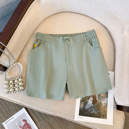 160Kg Plus Size Women's Workwear Casual Shorts High Waist Summer New Thin Wide Leg Pants Green Hip 154 6XL 7XL 8XL 9XL 10XL