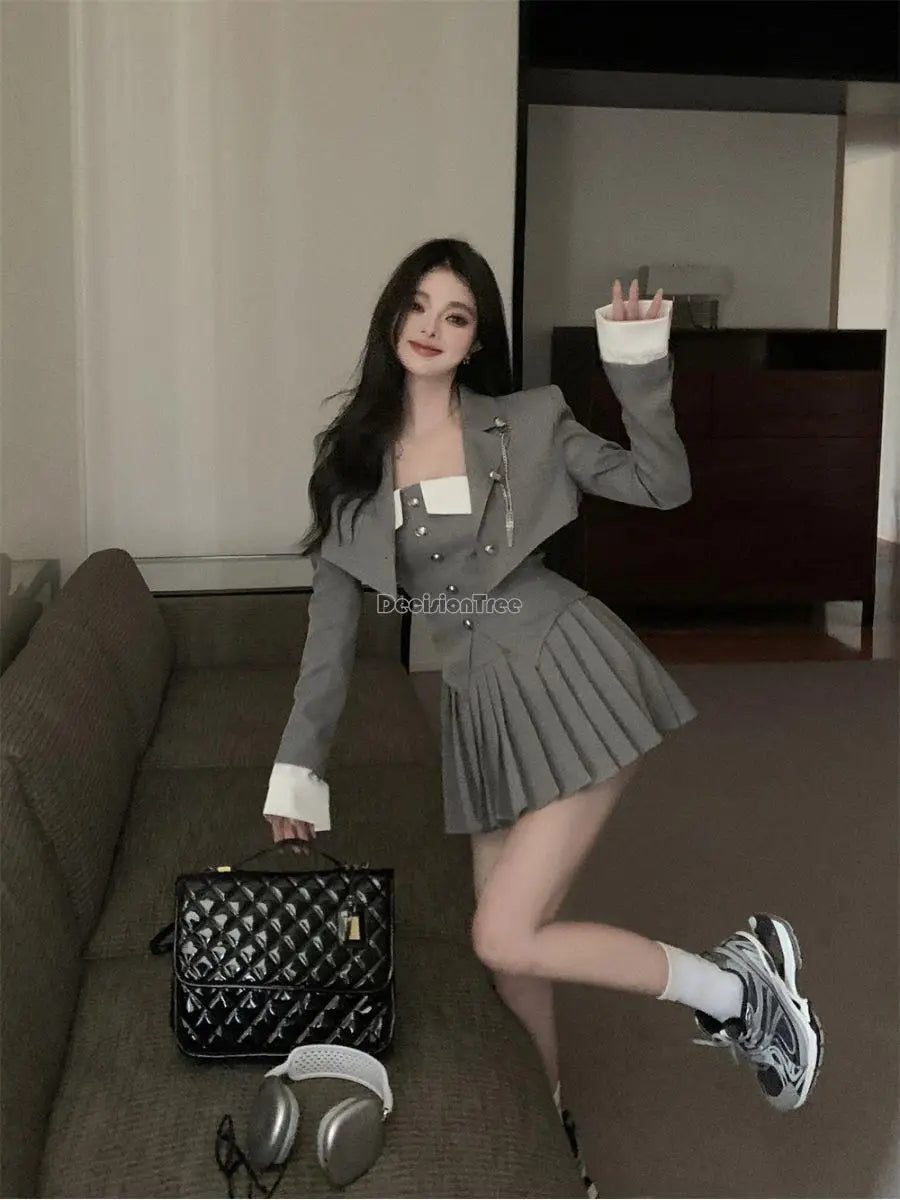 2024 japanese Jk uniform suit women's spring high waist sexy pleated skirt skirt three piece set vintage improved jk uniform set