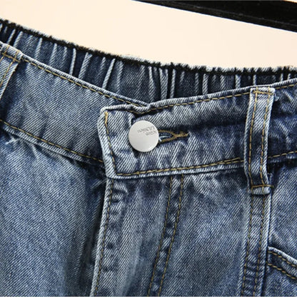 Plus Size Women Denim Shorts  Summer Fashion Straight Jeans Loose Hot Pants Oversized Curve Clothes J4-1048