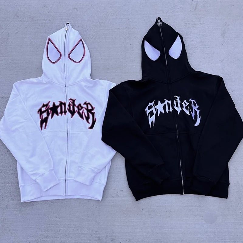 Y2k Spider Print Hoodies Women Men Hip Hop Zipper Long Sleeve Jacket Coats Autumn Winter Harajuku Casual Loose Hooded Sweatshirt