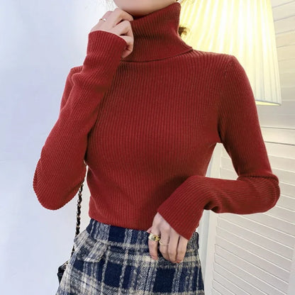 New Knitting Pullover Sweater Long Sleeve Bottom Shirt Slim Turtleneck Sweaters Autumn Winter Soft Blouse Jumpers For Women 2023