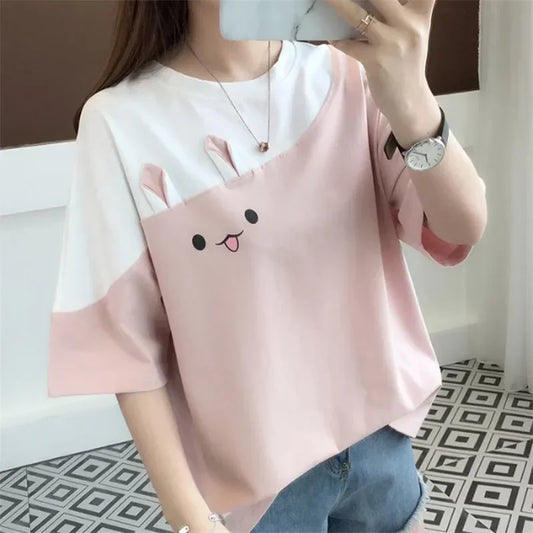 Kawaii Clothes T-shirts Korean Fashion Women Cute Tops Pink Girl Summer Camisetas Ropa de Mujer Blusas  T Shirt Y2k Anime