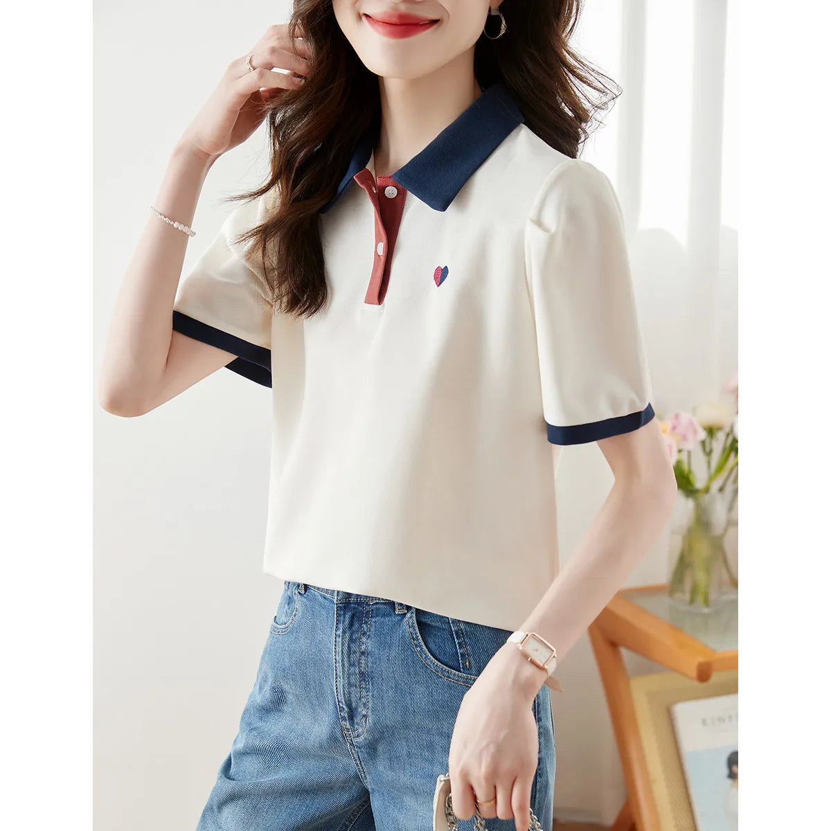 New 2024 Summer Women T Shirt Cotton Elegant Style Zipper Neck Fashion Office Lady Top Short Sleeve Polo For Women Plus Size