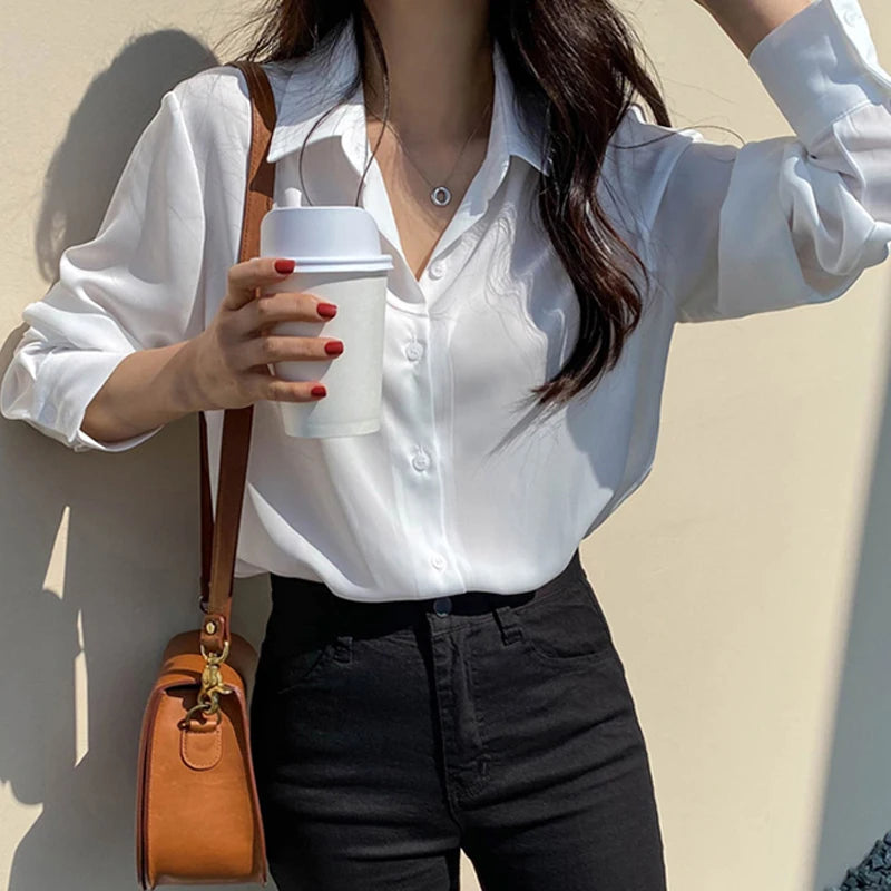 Women Shirt Classic Chiffon Blouse S-4XL Plus Size Loose Long Sleeve Shirt Lady Simple Style Tops Female Clothes New Blusas 6830