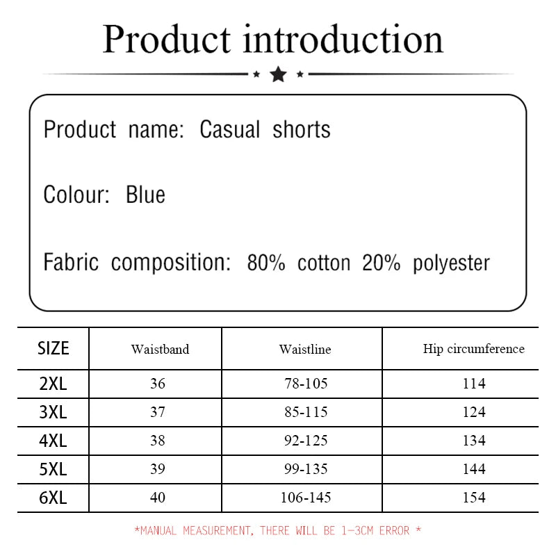 Plus-size women's summer casual denim shorts Blue washed denim fabric elastic waist large pocket design classic commuter jeans