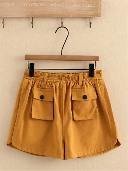 Plus Size Women's Clothing Summer Elasticated Waist Shorts Thin Casual Trousers With Three-Dimensional Pocket Decoration 3XL-5XL