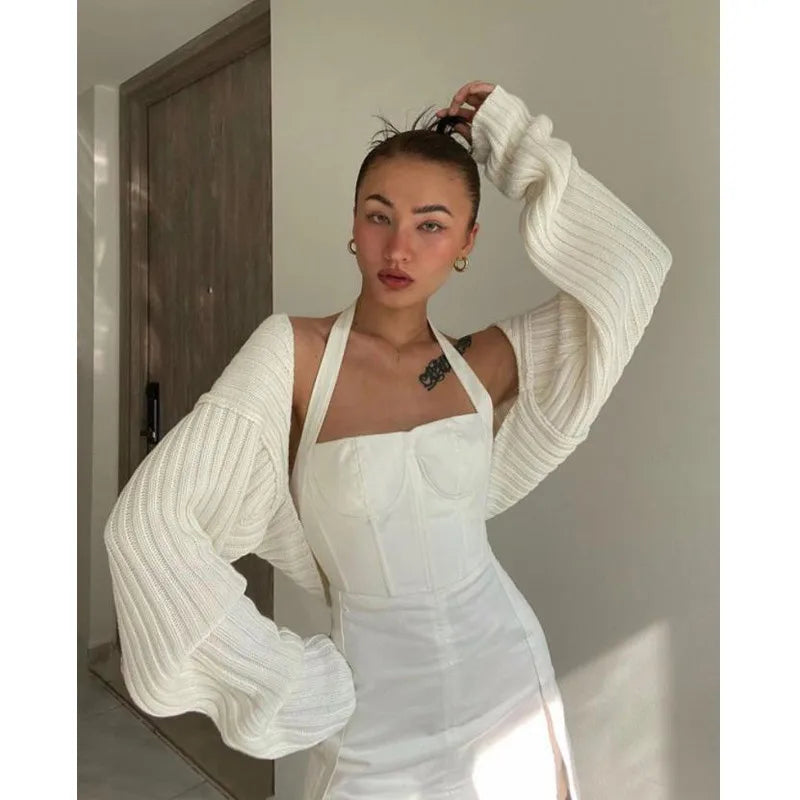 Women Hollow Out Knitted Sweater Ladies Drop Shoulder Long Sleeve Crop Top Y2k Cardigan Short Crop Sweatshirt Sweater