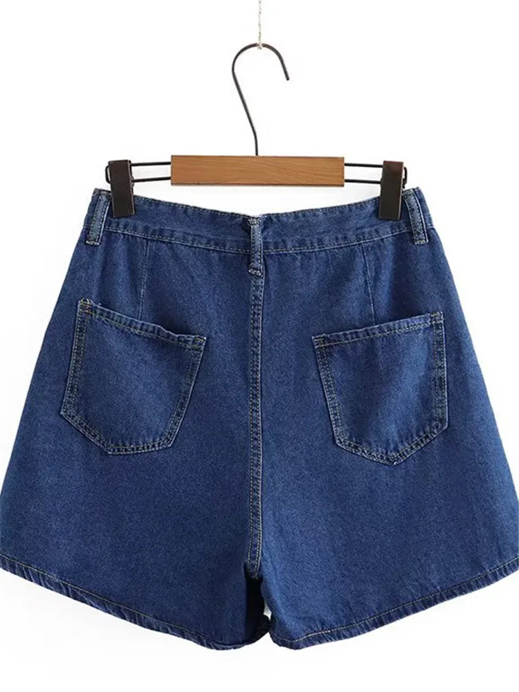 Plus Size Women's Shorts Wide-Leg With Folds In Summer Thin Denim Shorts The Non-Stretch Jeans For Busty Lady To Wear In Summer