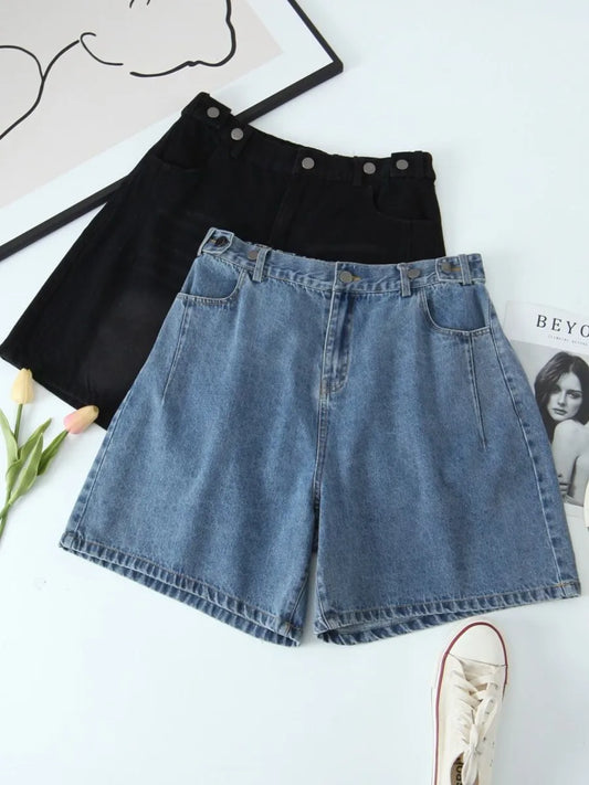 Good Quality Plus Size Denim Shorts Women Summer High Waist Straight Jeans Bottoms Oversized Curve Clothes