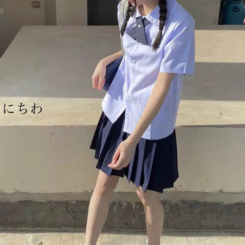 Thai School Uniform Round Neck JK Uniform Student Shirt Female Class Uniform Thai Shirt Taboo Girl High School Summer Suit