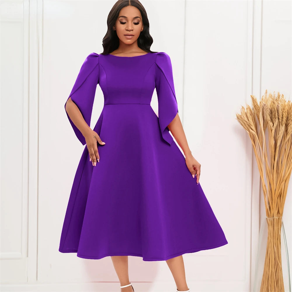 plus size Petal Sleeve A-line Dress Long Dresses for Women 2023 Sale Evening Party High Waist Robe Femme Ladies