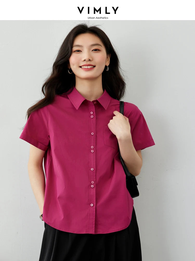 Vimly Cotton Blend Button Up Shirt for Women  Autumn Pointed Collar Long Sleeve Straight-cut Shirts & Blouses Workwear M3536