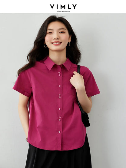 Vimly Cotton Blend Button Up Shirt for Women  Autumn Pointed Collar Long Sleeve Straight-cut Shirts & Blouses Workwear M3536