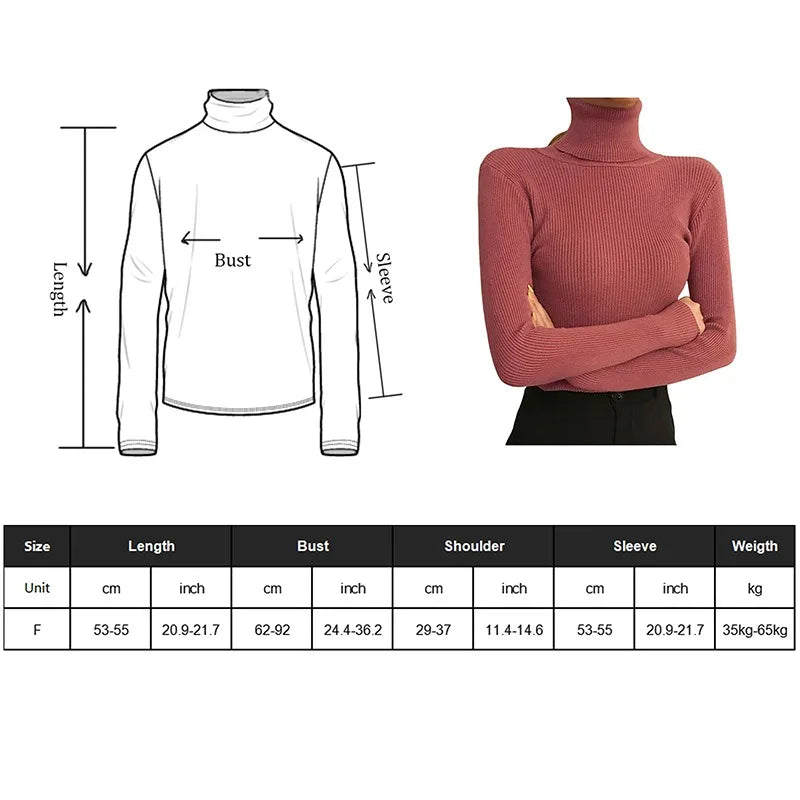 New Knitting Pullover Sweater Long Sleeve Bottom Shirt Slim Turtleneck Sweaters Autumn Winter Soft Blouse Jumpers For Women 2023