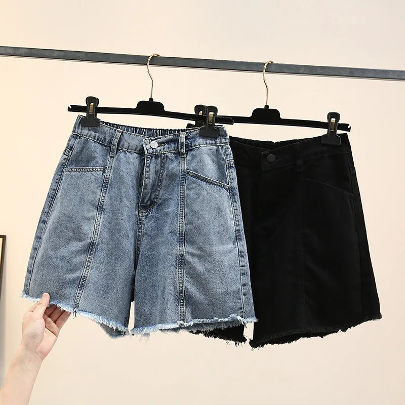 Plus Size Women Denim Shorts  Summer Fashion Straight Jeans Loose Hot Pants Oversized Curve Clothes J4-1048