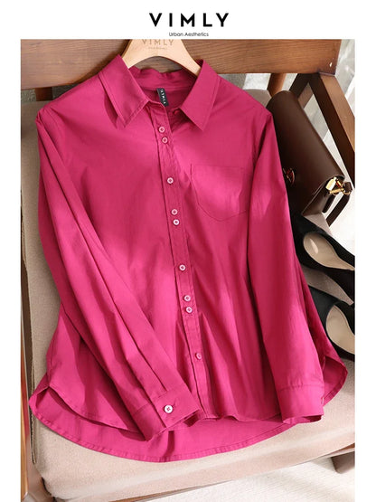 Vimly Cotton Blend Button Up Shirt for Women  Autumn Pointed Collar Long Sleeve Straight-cut Shirts & Blouses Workwear M3536