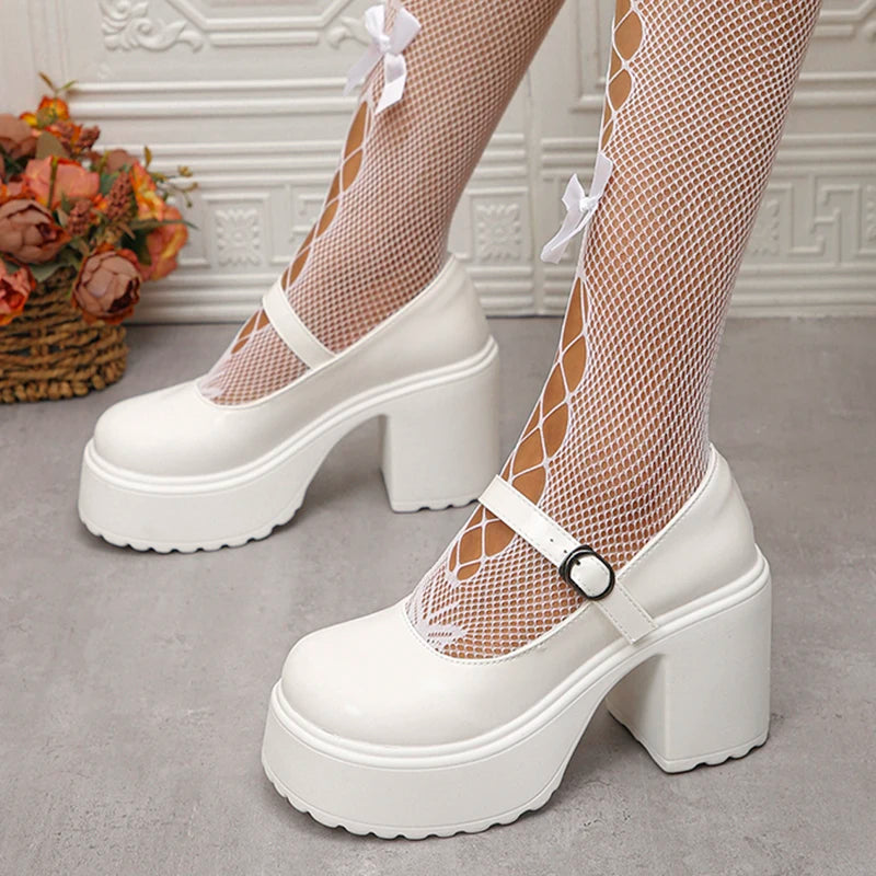 Pink Chunky Platform High Heels Pumps Women 2023 Autumn Ankle Straps Mary Jane Lolita Shoes Woman Plus Size 42 Cute Party Shoes