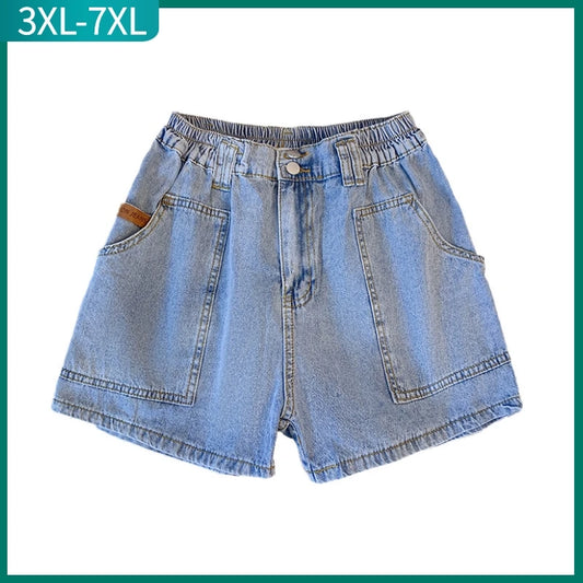 New  Ladies Summer Plus Size hot pants For Women Large Size Loose Blue Cotton Pocket Denim Shorts 3XL 4XL 5XL 6XL 7XL