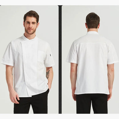 Short Sleeve Chef Shirt Unisex Cook Coat Hotel Restaurant Uniform Men Women Kitchen Clothes Pastry Waiter Wear