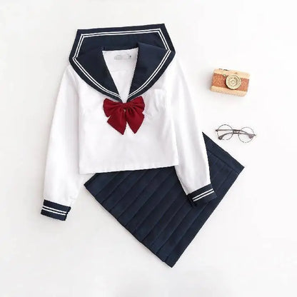 Japanese Style S-2XL Students Girls School Uniforms Girls Navy Costume Women Sexy Navy JK Suit Sailor Blouse Pleated Skirt Set