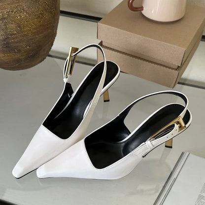 Eilyken Street Style Sexy Pointed Toe Metal Buckle Strap Women Pumps Stripper Sandals  Slingback High Heels Female Shoes