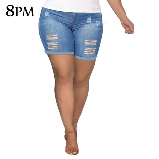 Women's Plus Size Denim Shorts Curve High Waist Stretch Shorts Ripped Distressed Cuffed Hem Jean Shorts 2XL ouc1532