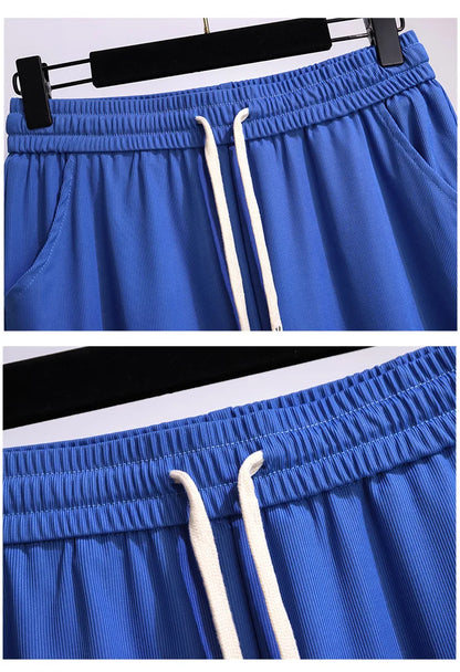 New Ladies Summer Plus Size Sports Shorts For Women Large Loose Blue Wide Leg Thin Running Shorts 3XL 4XL 5XL 6XL 7XL