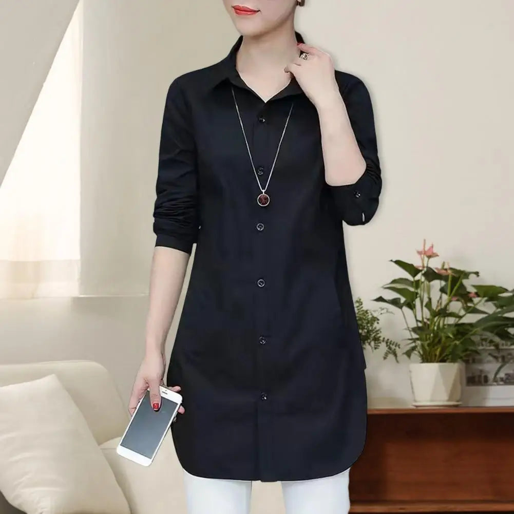 Women Shirt Spring Summer OL Basic Shirt Blouse Women Solid Color Long Sleeve Single Breasted Turndown Collar Loose Streetwear