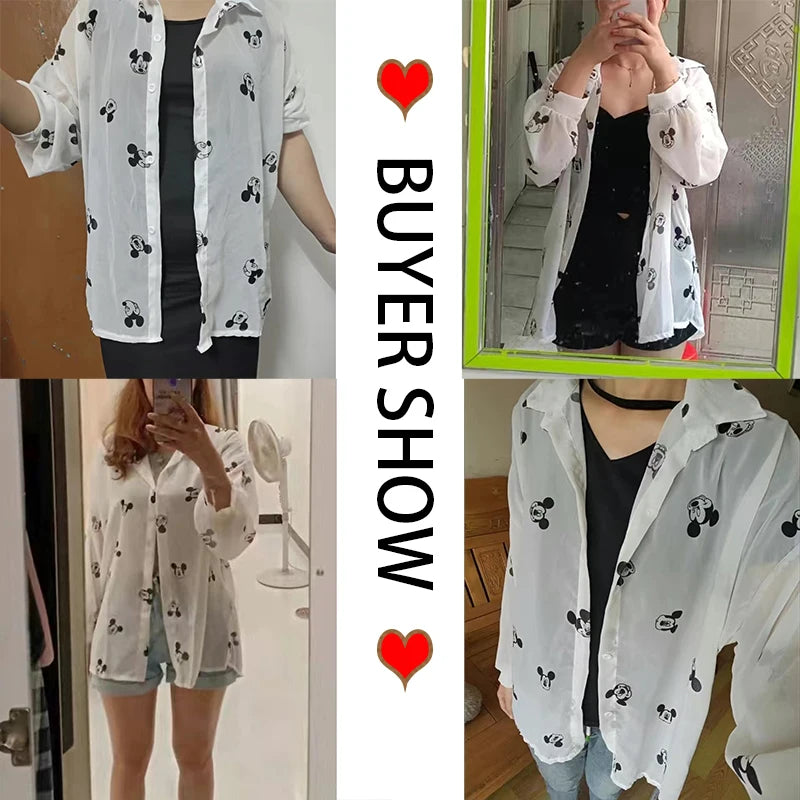 New Blouse Ladies Long Sleeve Women Shirt Beach Shirts Kawaii Cartoon Summer Disney Clothes Cover-Up Top Casual