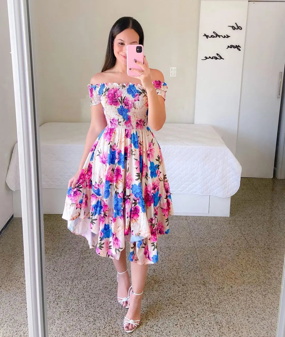 Dresses Summer Ladies Sexy Off Shoulder Flower Print Dress Elegant Short Sleeve Elastic Irregular Casual Dress Vestido De Mujer