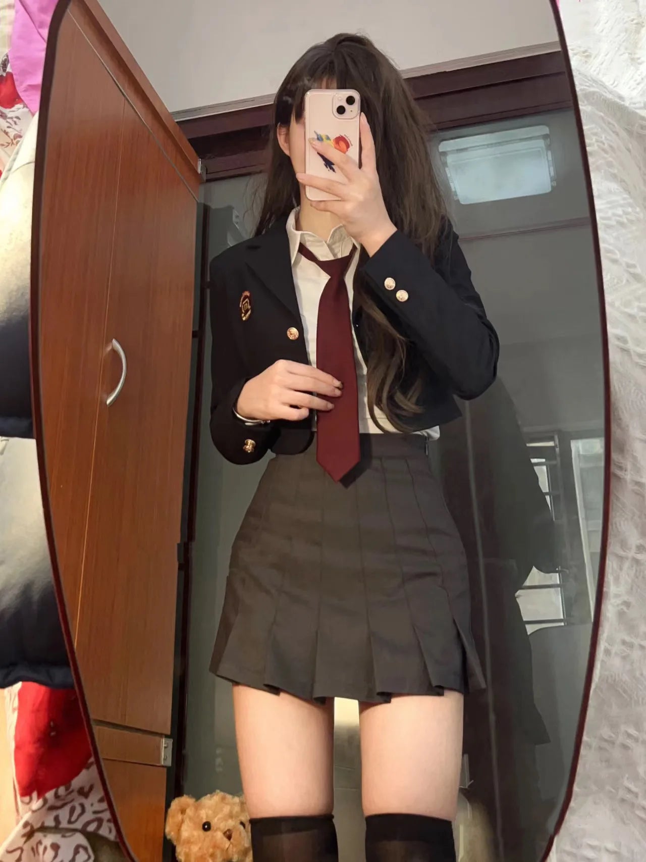 Daily Korean JK Uniform Set College Style Girls Short Suit Blazer Navy Coat Wrap Hip Skirt Tie Shirt Hot Girl Set Spring Autumn