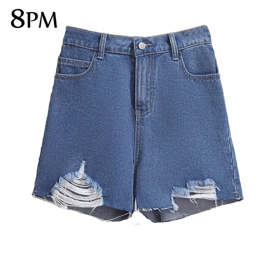 Womens Plus Size Jean Shorts Elastic Waist Casual Pure Color Shorts With Pockets Frayed Raw Ripped Denim Shorts 4XL 5XL ouc1529