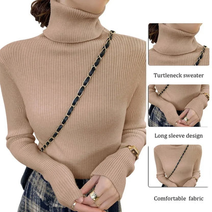 New Knitting Pullover Sweater Long Sleeve Bottom Shirt Slim Turtleneck Sweaters Autumn Winter Soft Blouse Jumpers For Women 2023