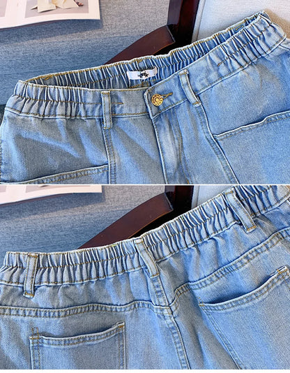 New  Ladies Summer Plus Size hot pants For Women Large Size Loose Blue Cotton Pocket Denim Shorts 3XL 4XL 5XL 6XL 7XL